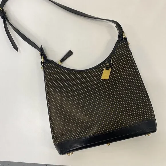 Vintage 90s Dooney and Bourke Cabrio perforated, yellow dot and black shoulder b - Picture 4 of 9